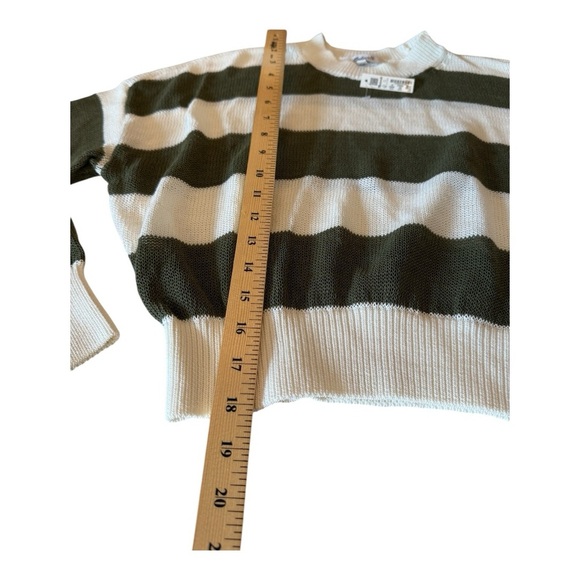 Madewell Loose Open Knit Crewneck Lightweight Sweater White Green Stripe NWT XS - Picture 8 of 12
